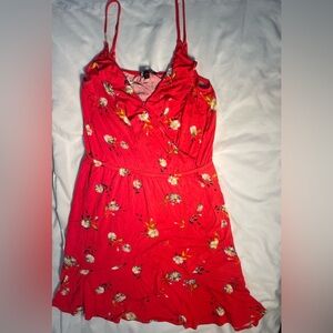 Express Dress Spaghetti Straps Red w/Daisies Size Small